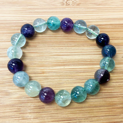 Fluorite Gemstone Bead Unisex Handmade Stretch Bracelet - Gem Avenue