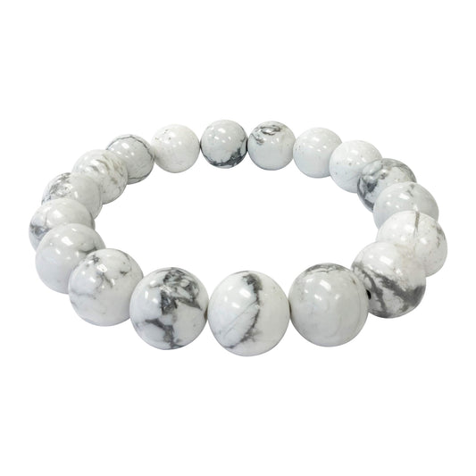 White Howlite Gemstone Bead Unisex Handmade Stretch Bracelet - Gem Avenue