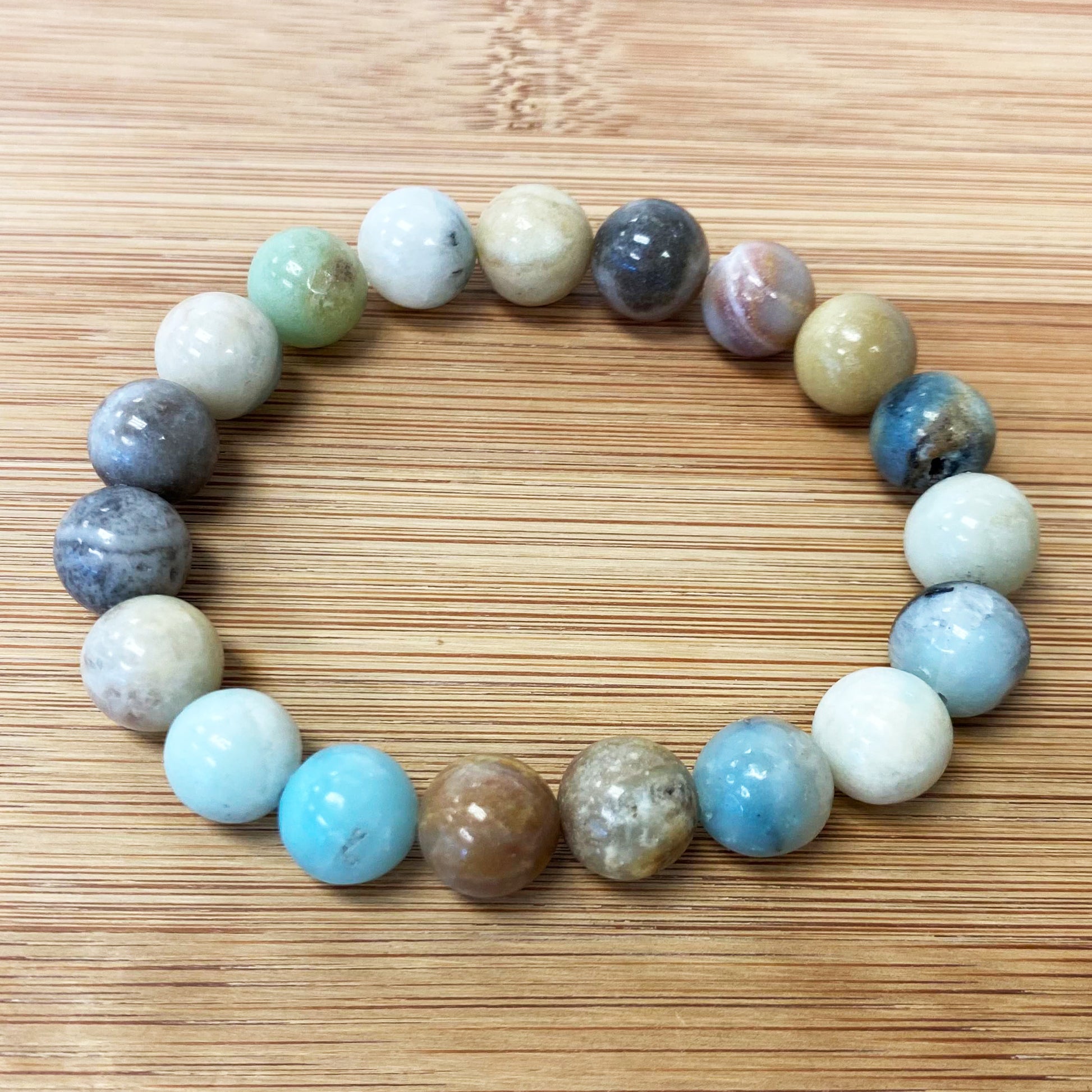 Amazonite Gemstone Bead Unisex Handmade Stretch Bracelet - Gem Avenue