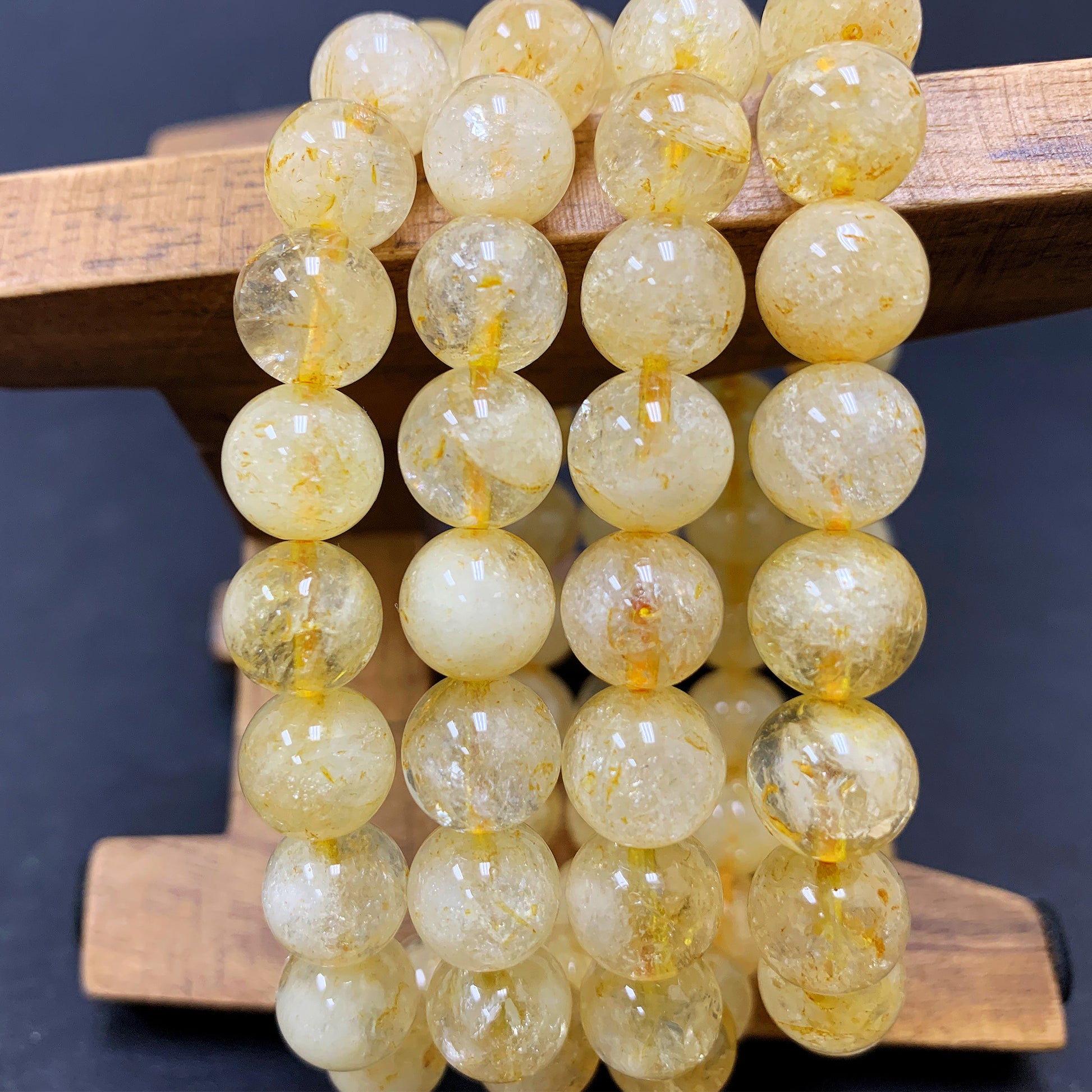Citrine Gemstone Bead Unisex Handmade Stretch Bracelet - Gem Avenue