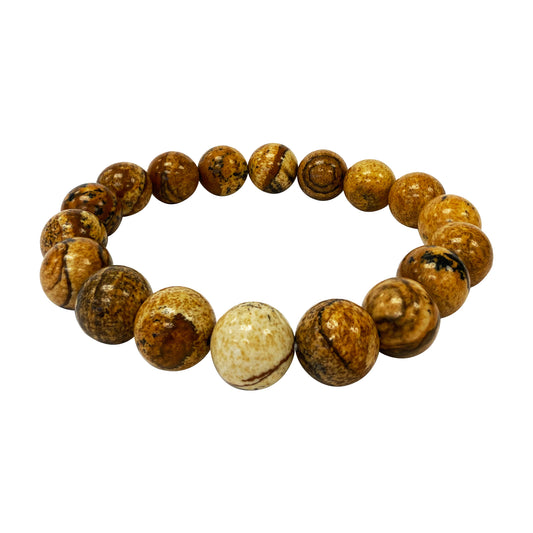 Picture Jasper Gemstone Bead Unisex Stretch Bracelet - Gem Avenue
