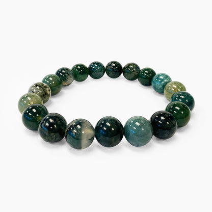 Ocean Agate Green Gemstone Round Bead Unisex Handmade Stretch Bracelet free size - Gem Avenue
