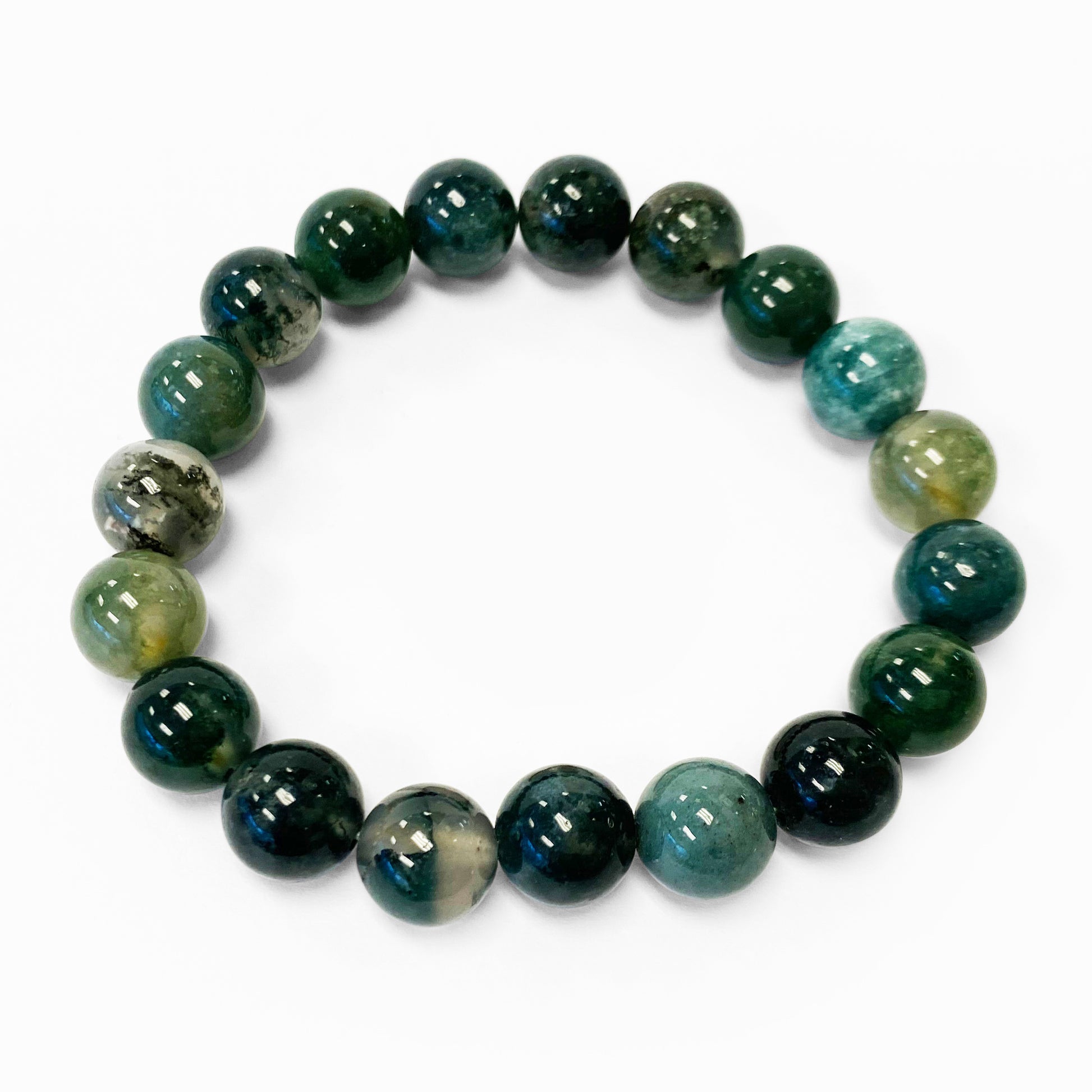 Ocean Agate Green Gemstone Round Bead Unisex Handmade Stretch Bracelet free size - Gem Avenue