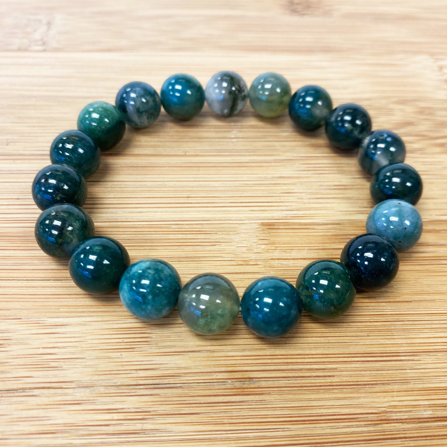 Ocean Agate Green Gemstone Round Bead Unisex Handmade Stretch Bracelet free size - Gem Avenue