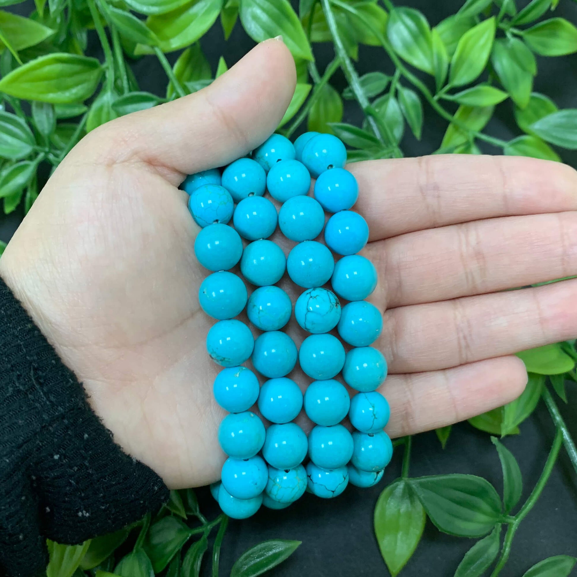 Simulated Blue Turquoise Bead Unisex Handmade Stretch Bracelet - Gem Avenue