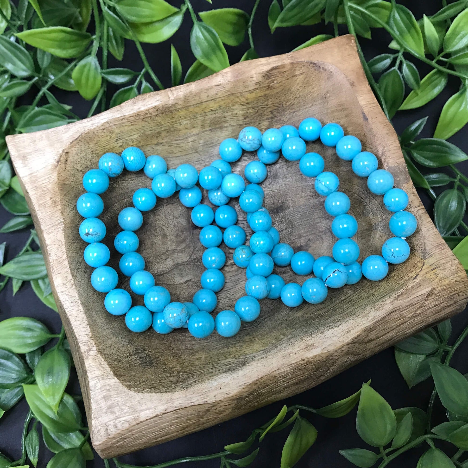 Simulated Blue Turquoise Bead Unisex Handmade Stretch Bracelet - Gem Avenue