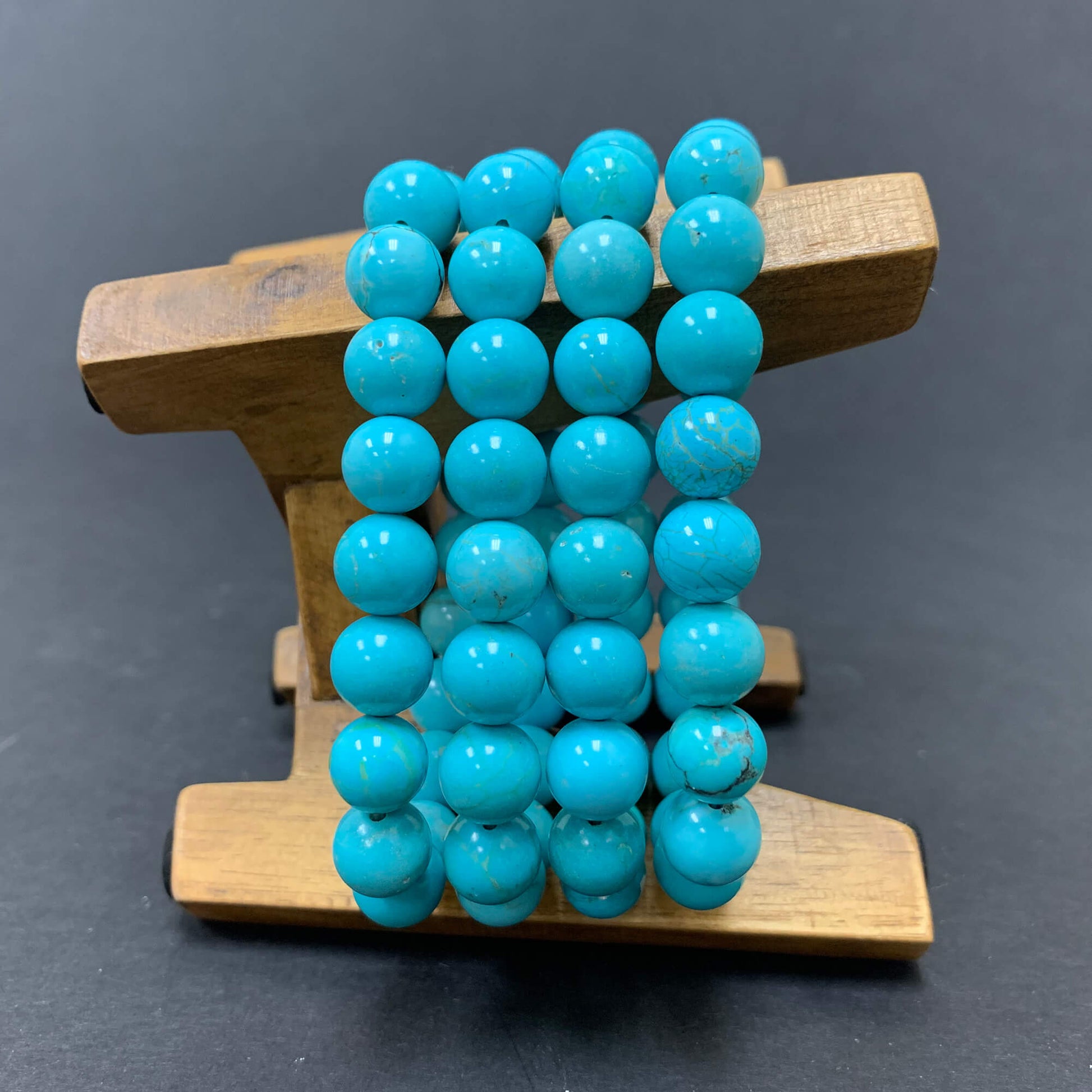 Simulated Blue Turquoise Bead Unisex Handmade Stretch Bracelet - Gem Avenue