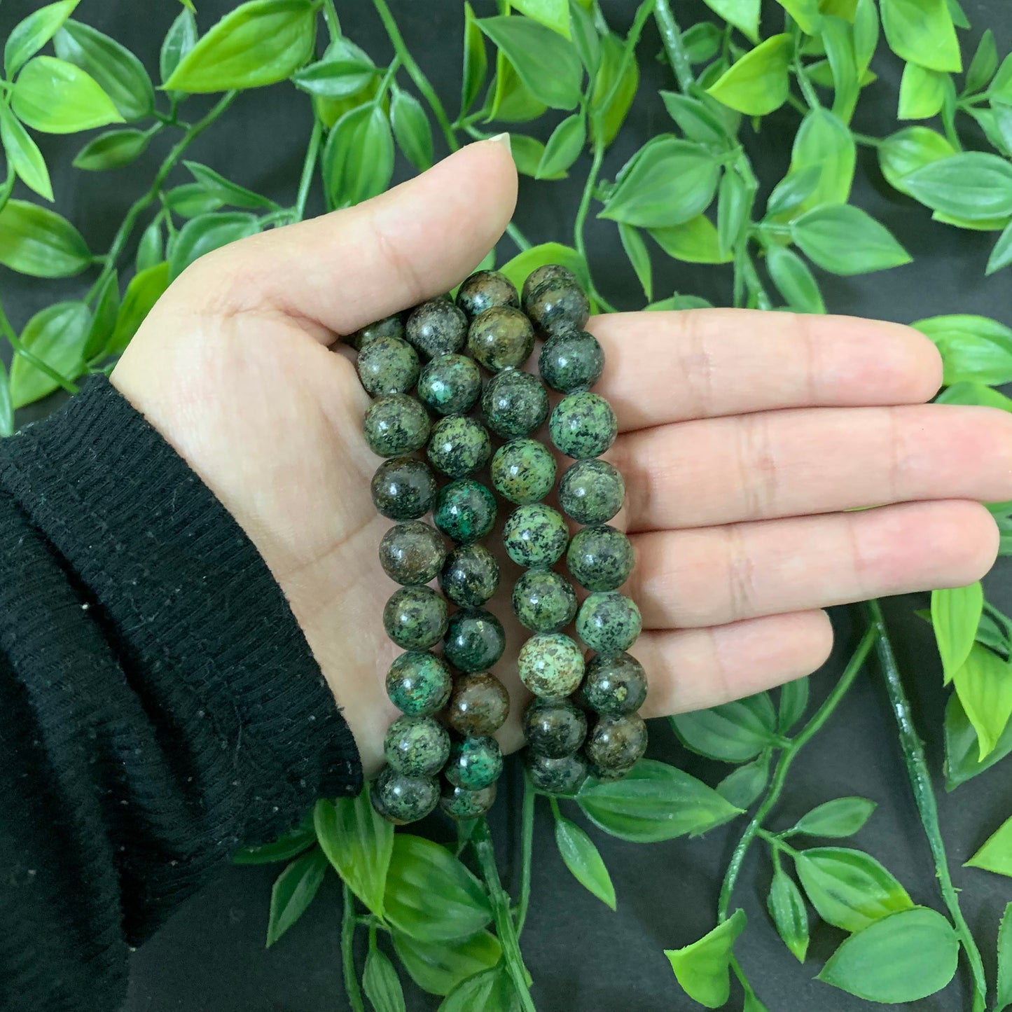 African Green Turquoise Bead Unisex Handmade Stretch Bracelet - Gem Avenue