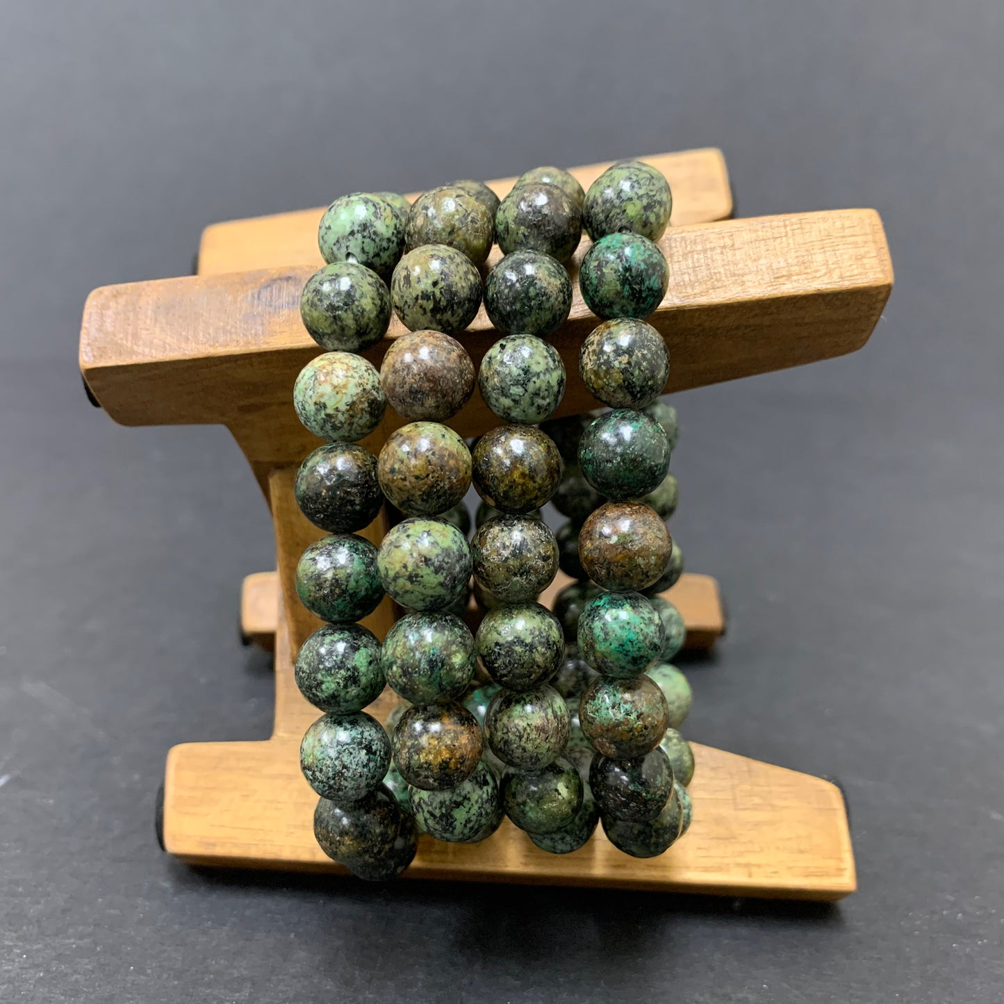 African Green Turquoise Bead Unisex Handmade Stretch Bracelet - Gem Avenue