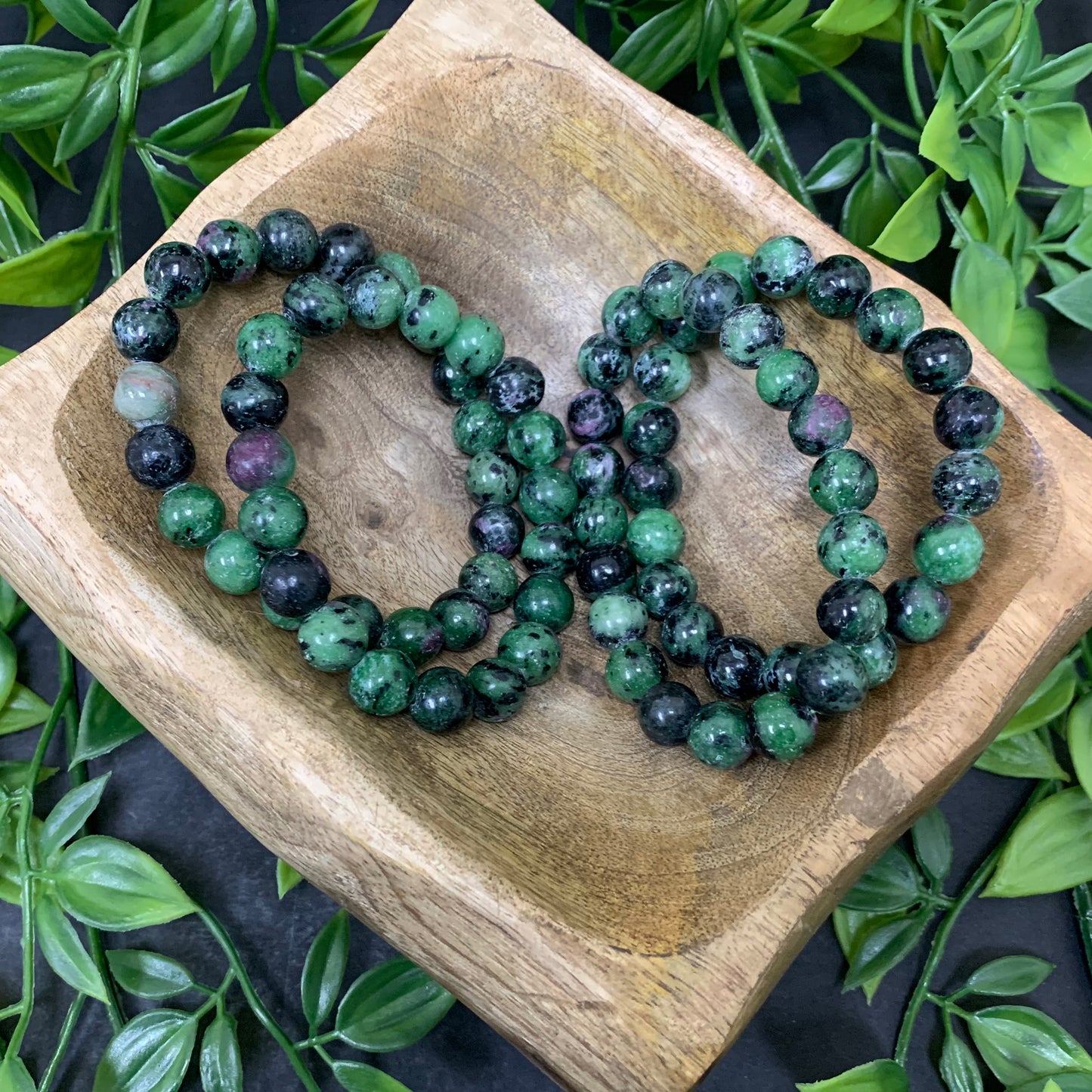 Ruby Zoisite Gemstone Bead Unisex Handmade Stretch Bracelet - Gem Avenue
