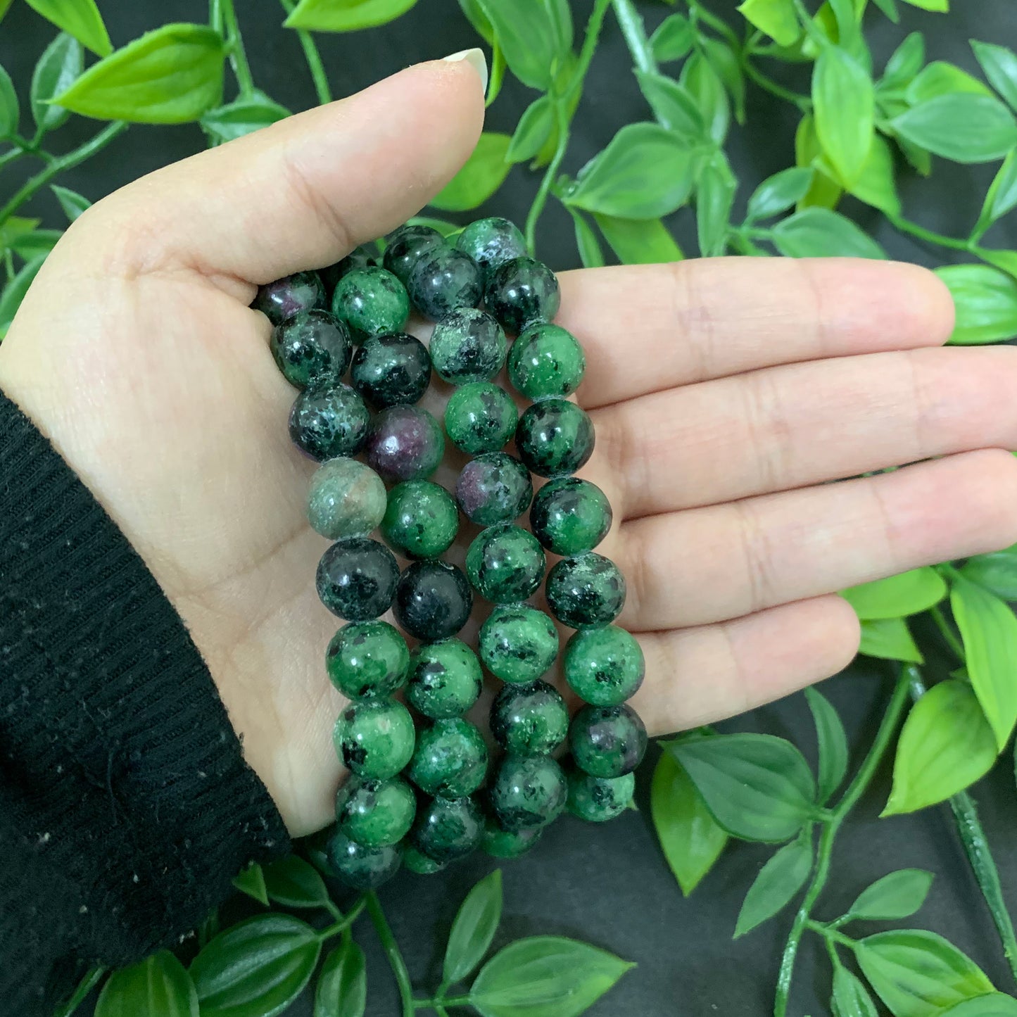 Ruby Zoisite Gemstone Bead Unisex Handmade Stretch Bracelet - Gem Avenue