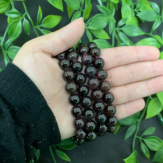 Garnet Gemstone Bead Unisex Handmade Stretch Bracelet - Gem Avenue