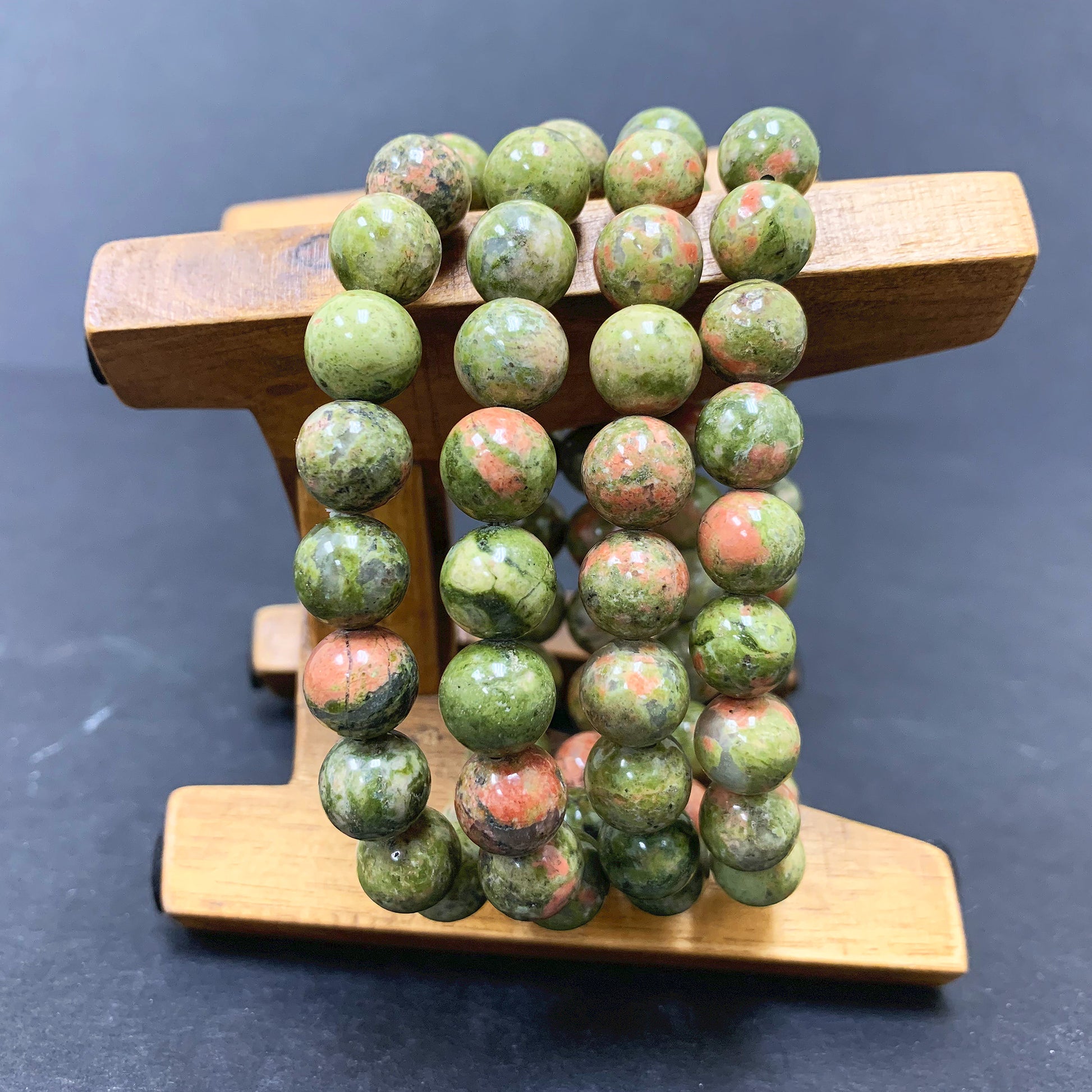 Green Unakite Gemstone Bead Unisex Handmade Stretch Bracelet - Gem Avenue