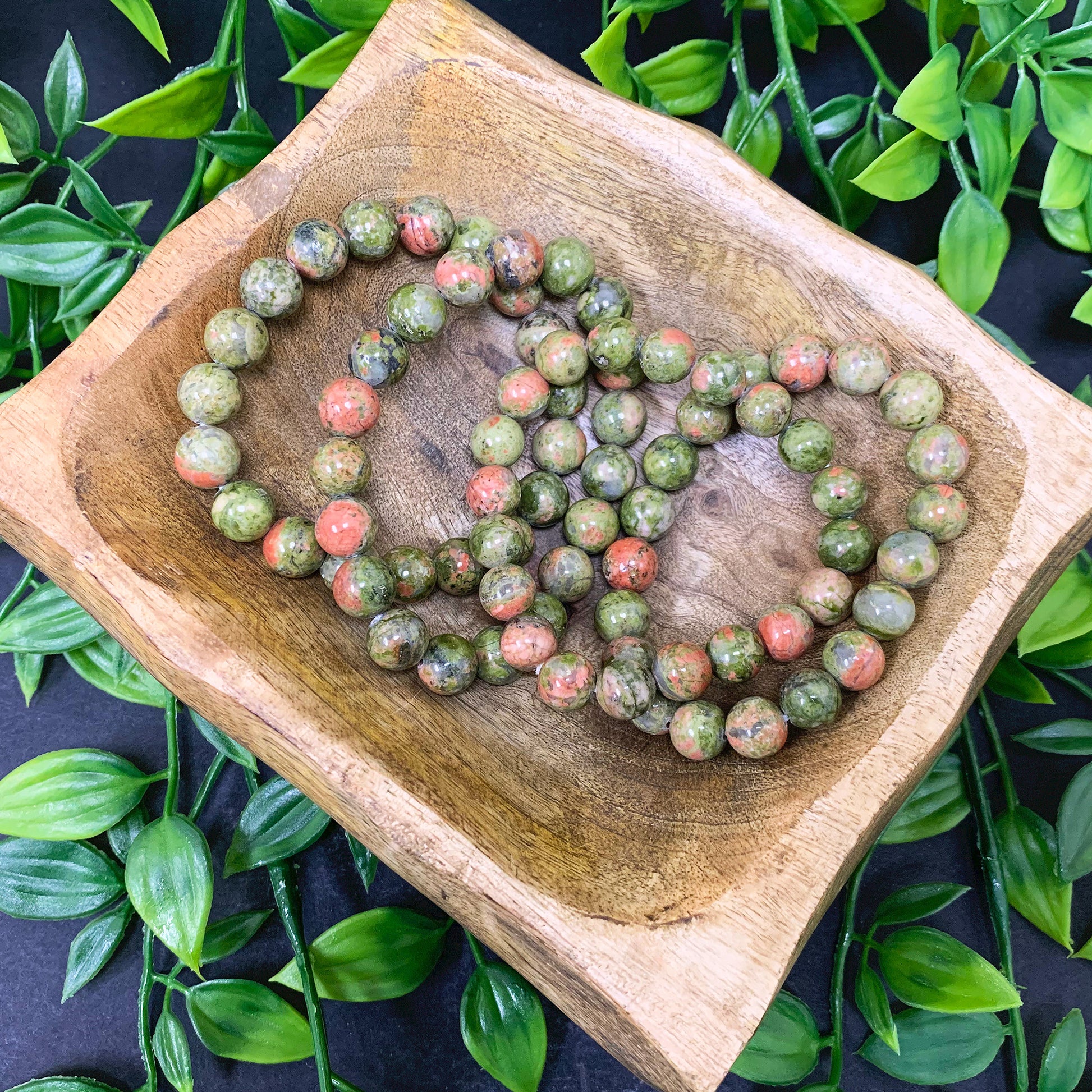Green Unakite Gemstone Bead Unisex Handmade Stretch Bracelet - Gem Avenue