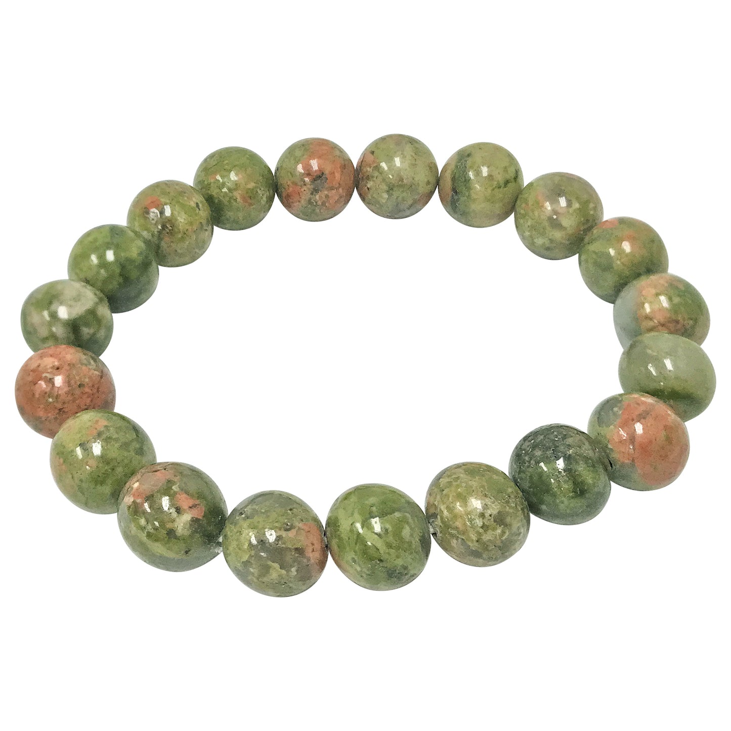 Green Unakite Gemstone Bead Unisex Handmade Stretch Bracelet - Gem Avenue