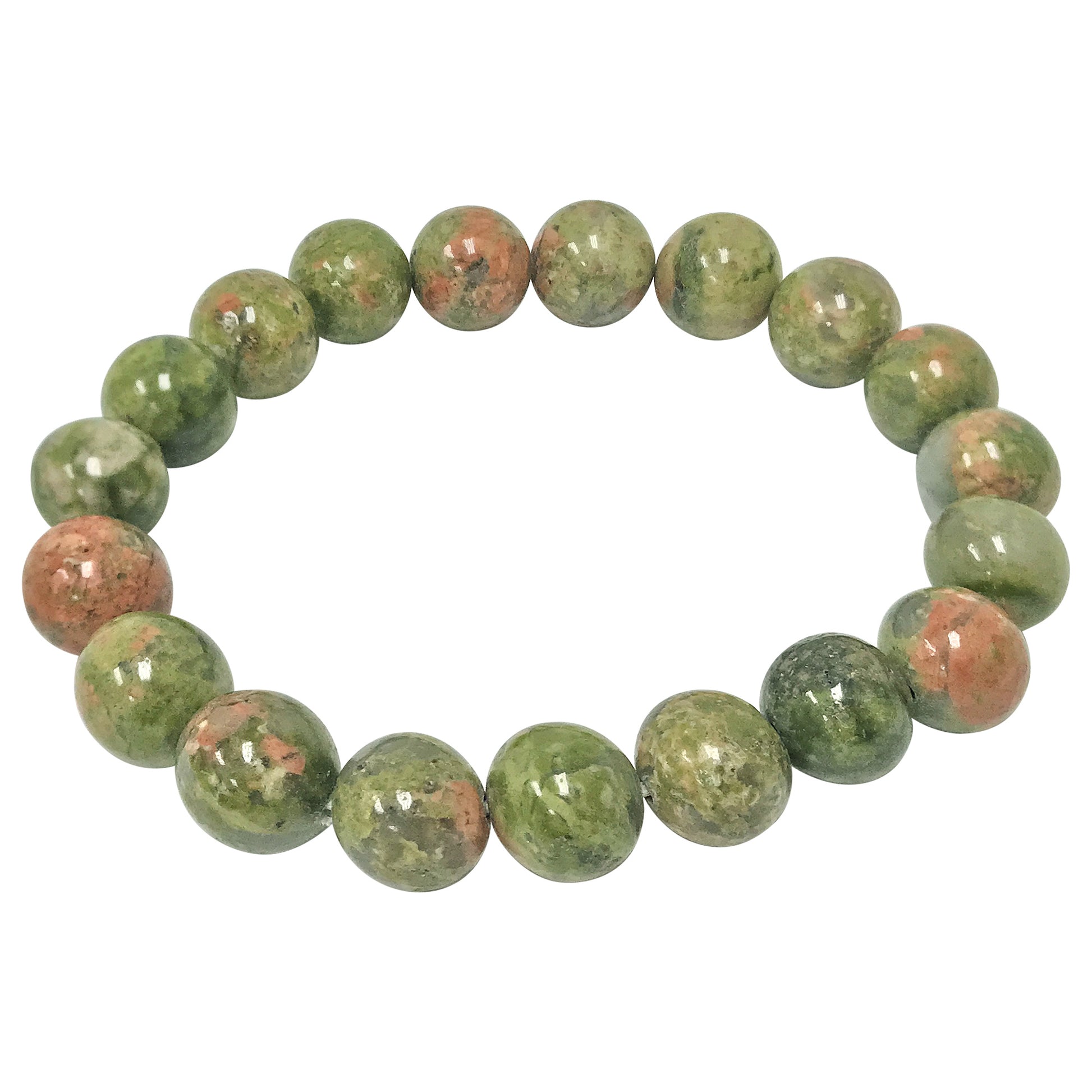 Green Unakite Gemstone Bead Unisex Handmade Stretch Bracelet - Gem Avenue