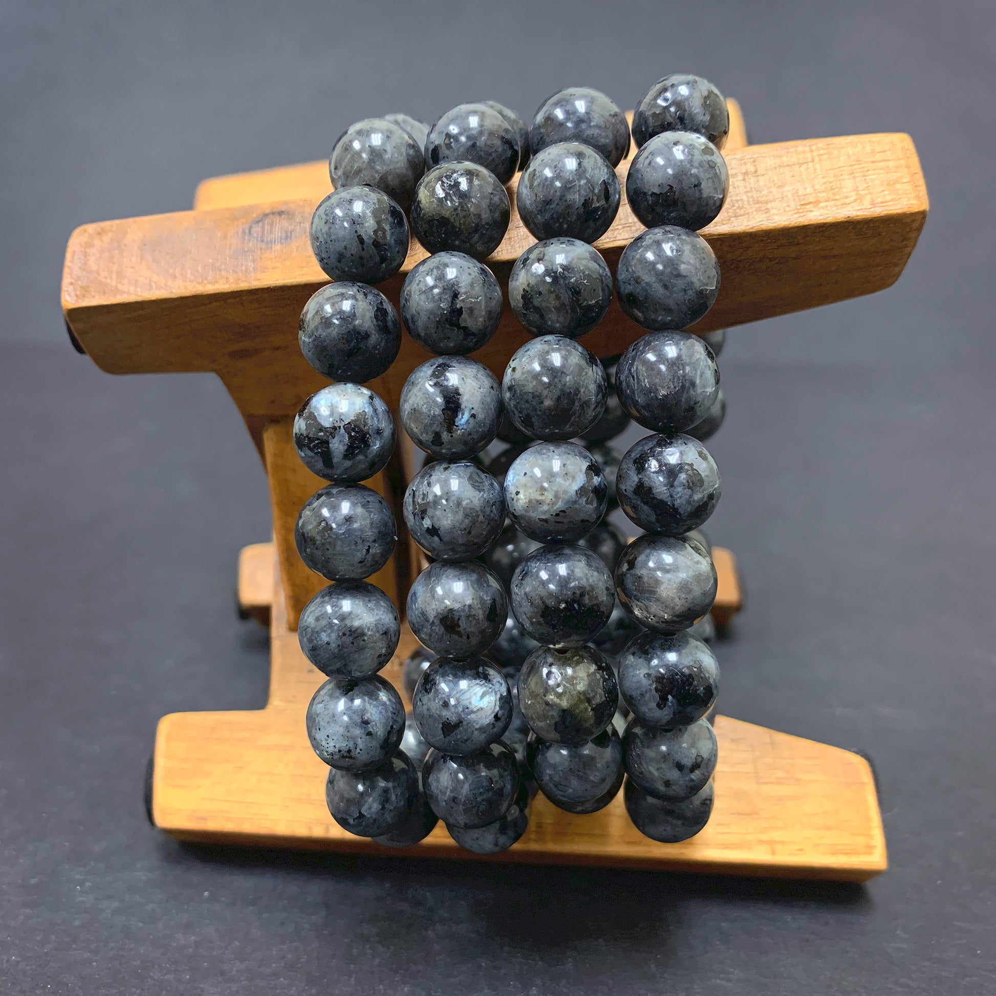 Larvikite Gemstone Bead Unisex Handmade Stretch Bracelet - Gem Avenue