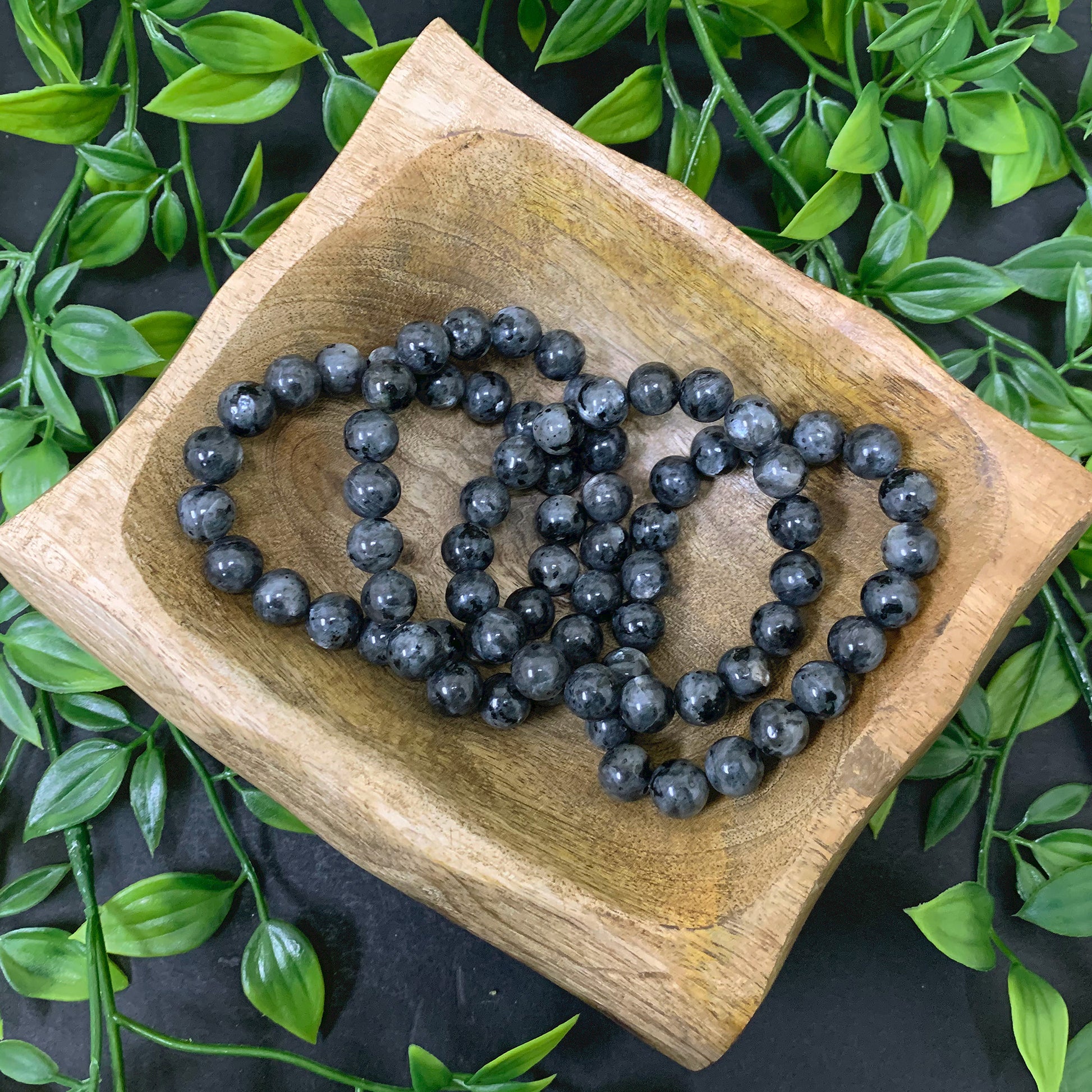 Larvikite Gemstone Bead Unisex Handmade Stretch Bracelet - Gem Avenue
