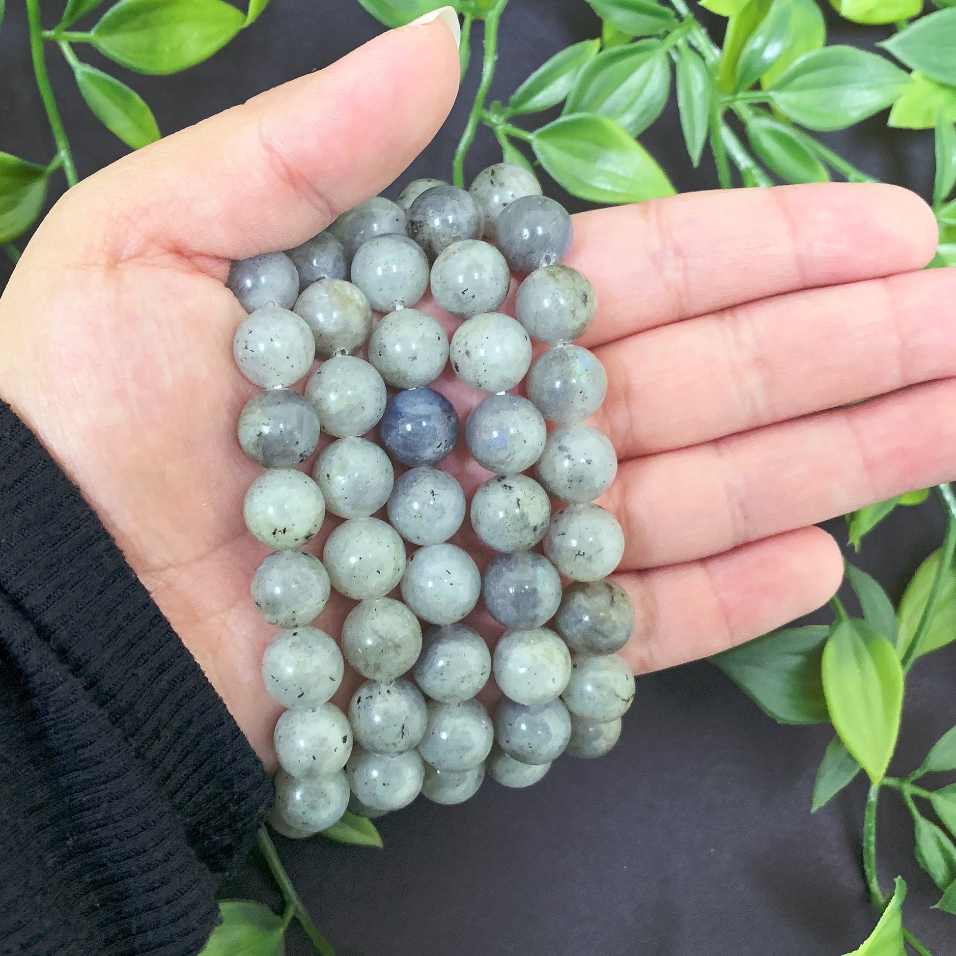 Natural Labradorite Gemstone Round Bead Unisex Handmade Stretch Bracelet - Gem Avenue