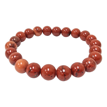 Red Jasper Gemstone Bead Unisex Stretch Bracelet - Gem Avenue