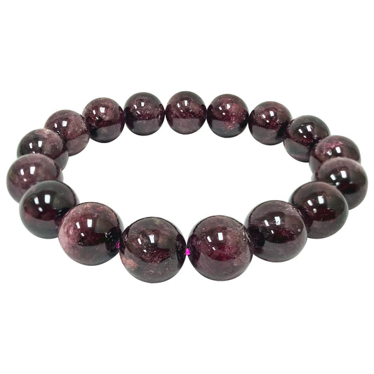 Natural Garnet Gemstone Round Bead Unisex Handmade Stretch Bracelet - Gem Avenue