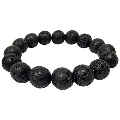 Black Lava Stone Gemstone Bead Unisex Stretch Bracelet - Gem Avenue
