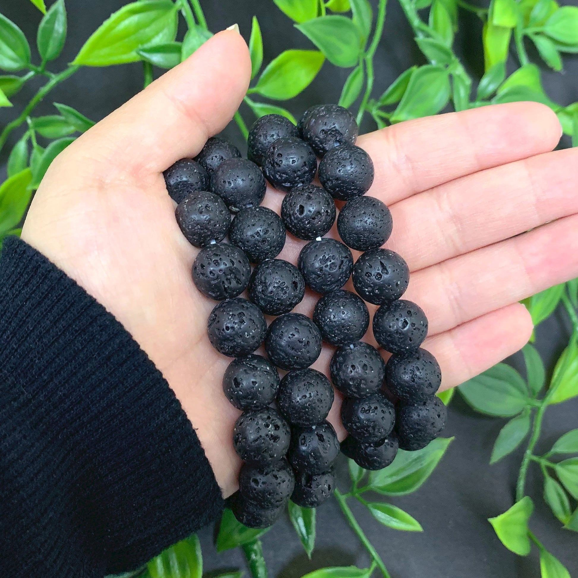 Black Lava Stone Gemstone Bead Unisex Stretch Bracelet - Gem Avenue