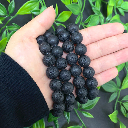 Black Lava Stone Gemstone Bead Unisex Stretch Bracelet - Gem Avenue