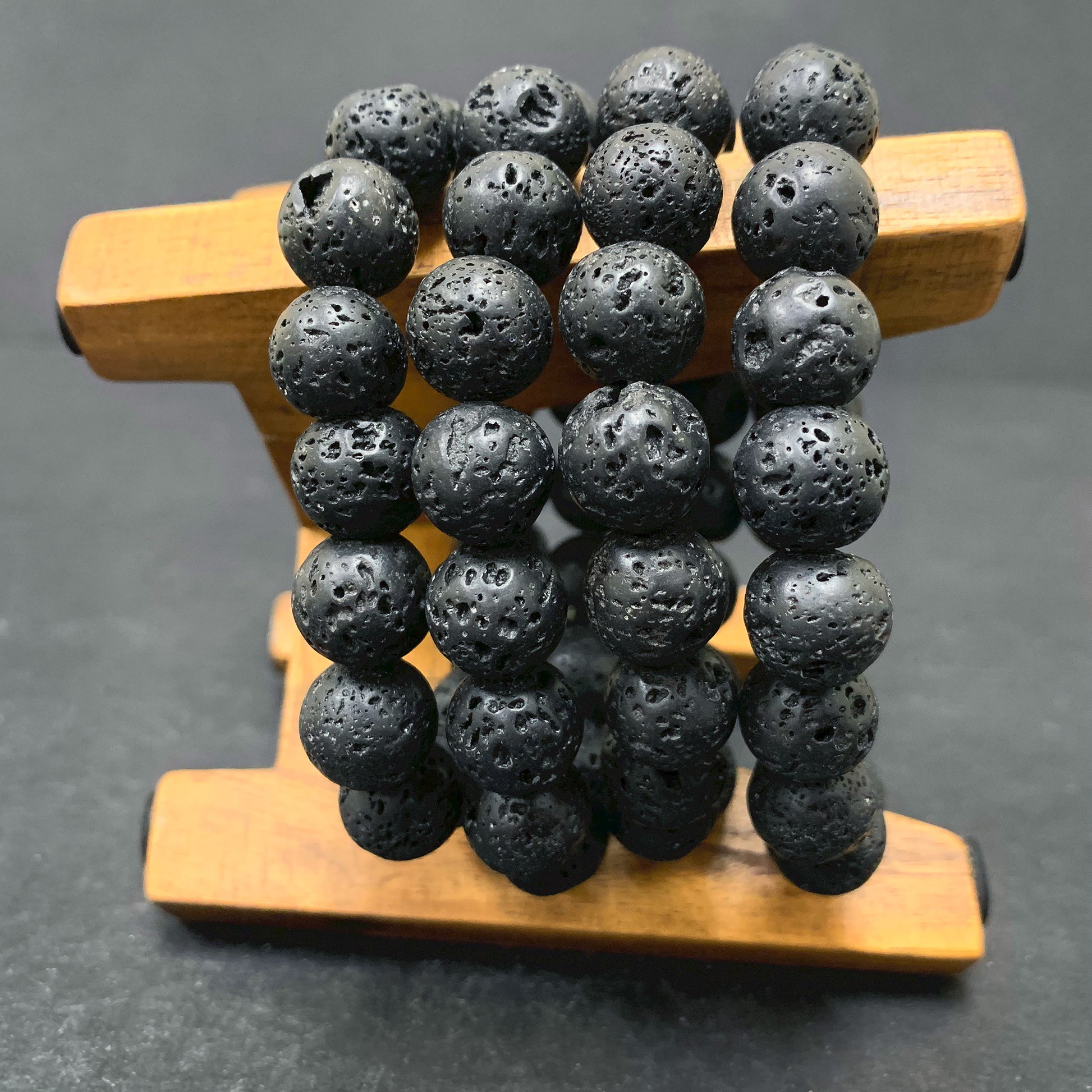 Black Lava Stone Gemstone Bead Unisex Stretch Bracelet - Gem Avenue