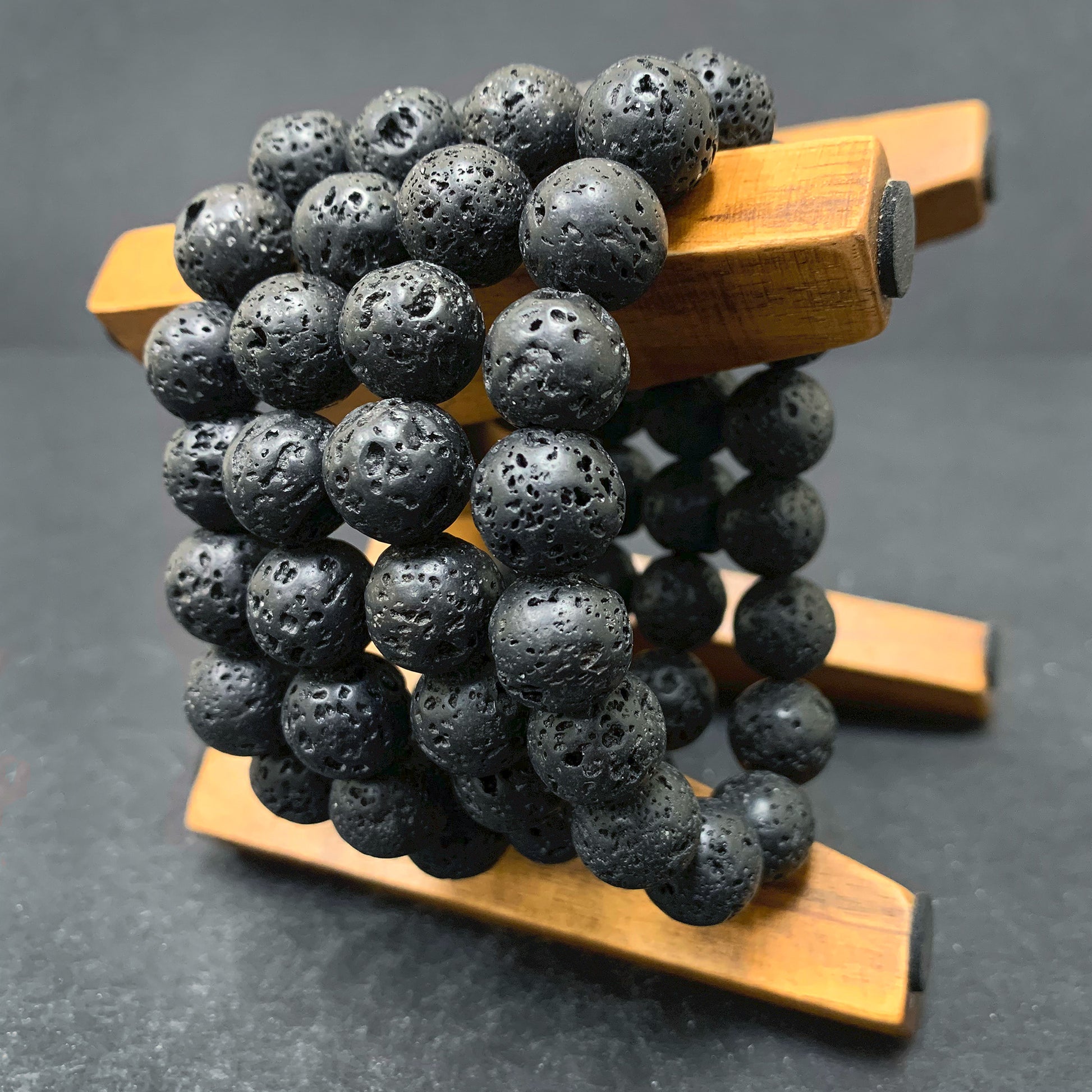 Black Lava Stone Gemstone Bead Unisex Stretch Bracelet - Gem Avenue