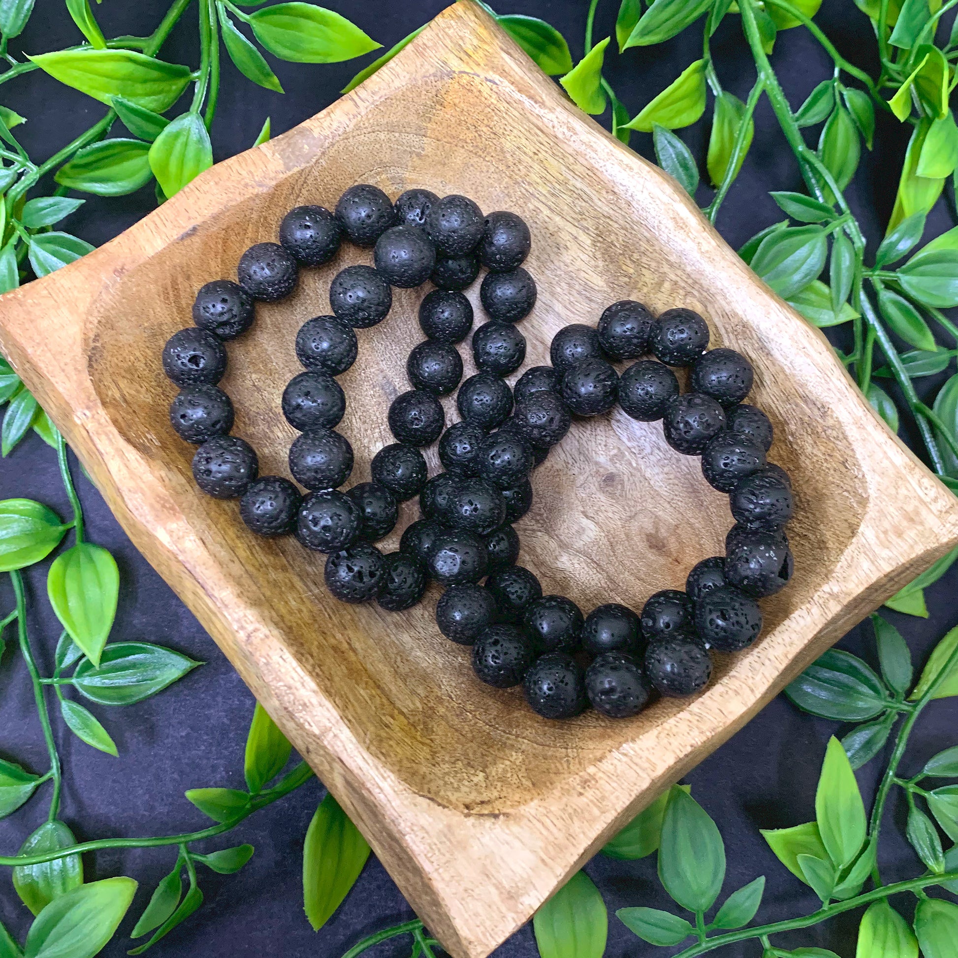 Black Lava Stone Gemstone Bead Unisex Stretch Bracelet - Gem Avenue