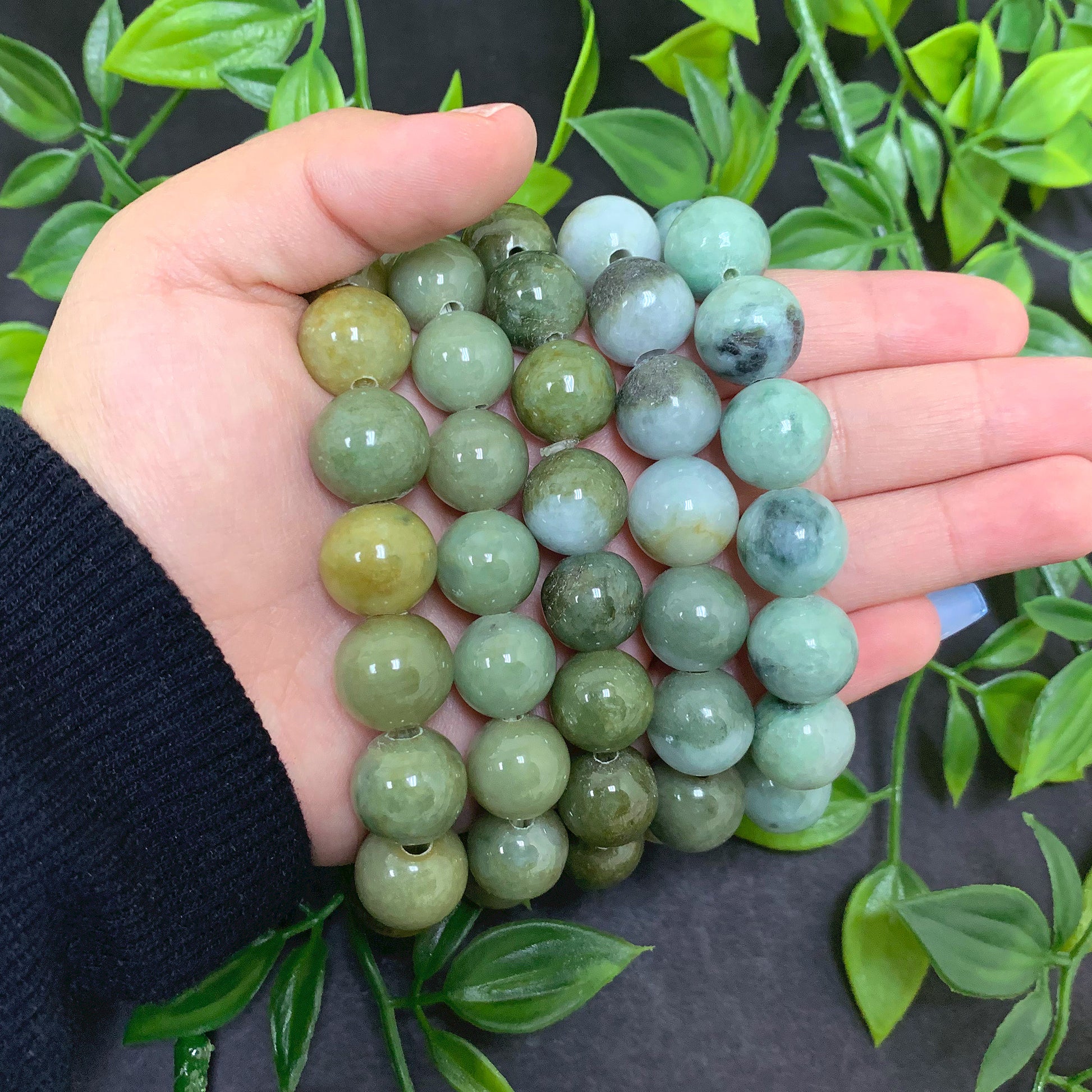 Natural Jade Gemstone Round Bead Unisex Handmade Stretch Bracelet - Gem Avenue