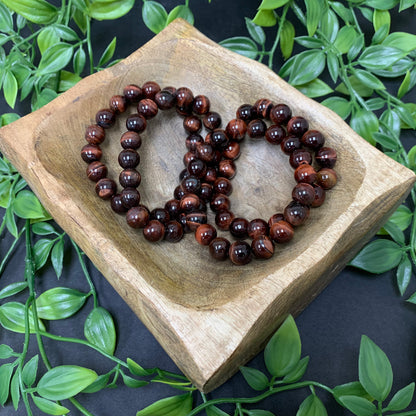 Red Tigers Eye Bead Unisex Handmade Stretch Bracelet - Gem Avenue