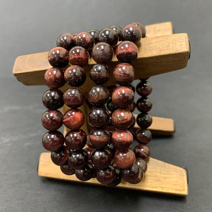Red Tigers Eye Bead Unisex Handmade Stretch Bracelet - Gem Avenue