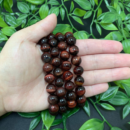 Red Tigers Eye Bead Unisex Handmade Stretch Bracelet - Gem Avenue