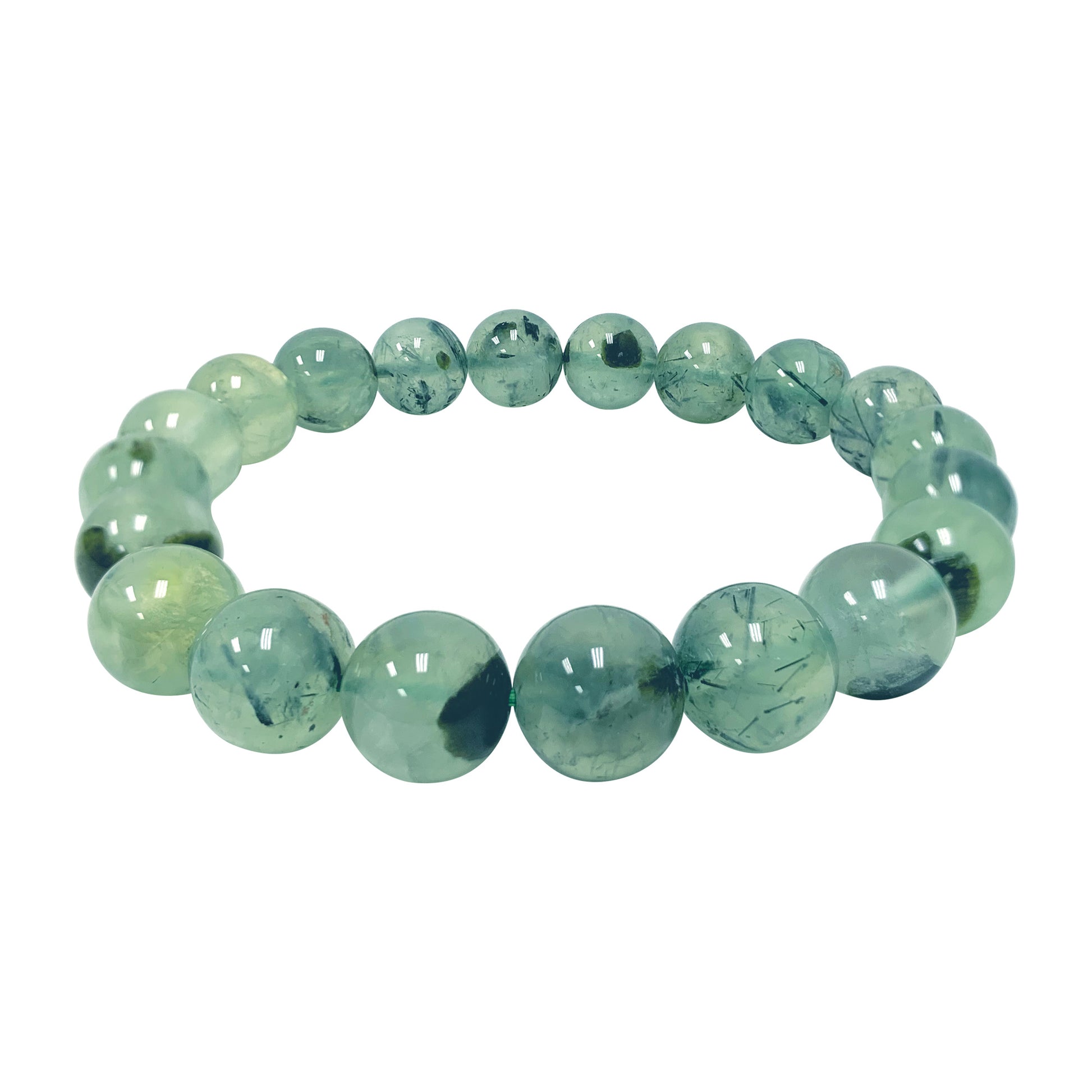 Prehnite Gemstone Bead Unisex Handmade Stretch Bracelet - Gem Avenue