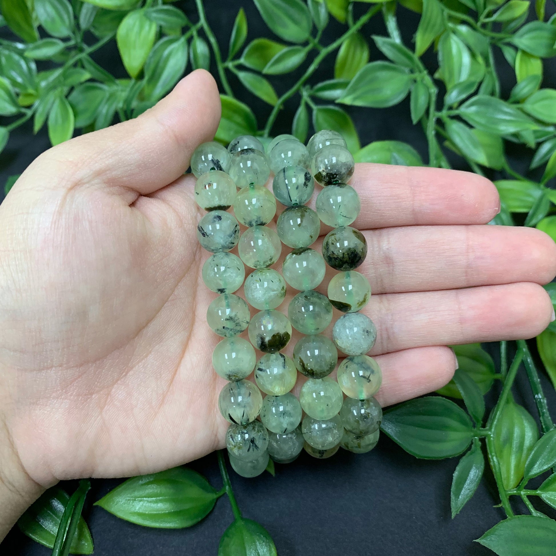 Prehnite Gemstone Bead Unisex Handmade Stretch Bracelet - Gem Avenue