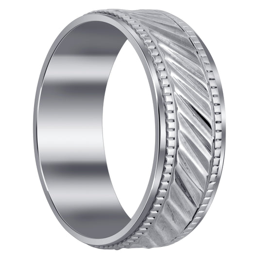 Men's Stainless Steel Ribbed Design Band with Comfort Fit - Gem Avenue