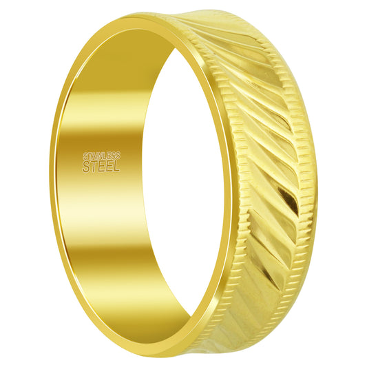 Gold Tone Comfort Fit Men's Stainless Steel Band - Gem Avenue