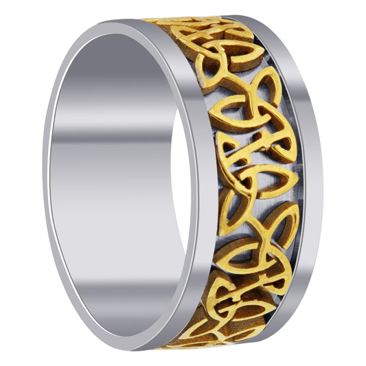 Men's Stainless Steel and Gold Tone Designer Band Ring - Gem Avenue
