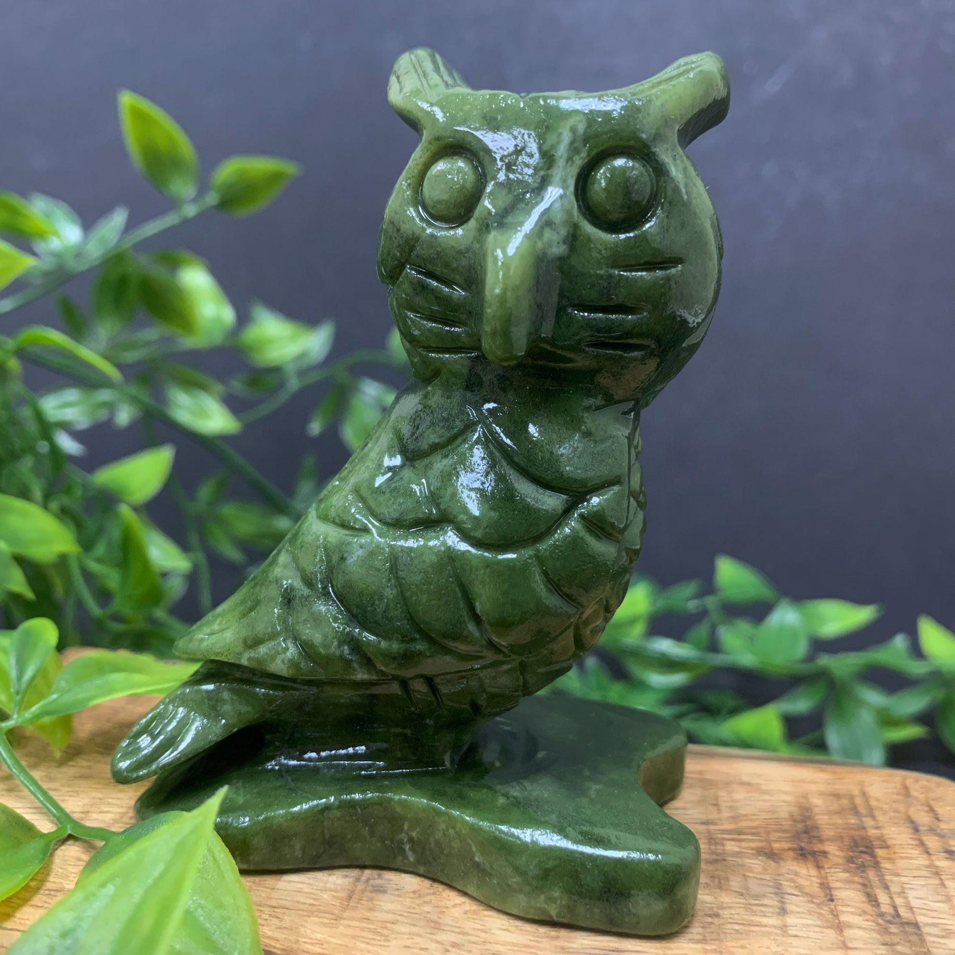 Hand Carved Owl Nephrite Jade Gemstone Animal Figurine - Gem Avenue
