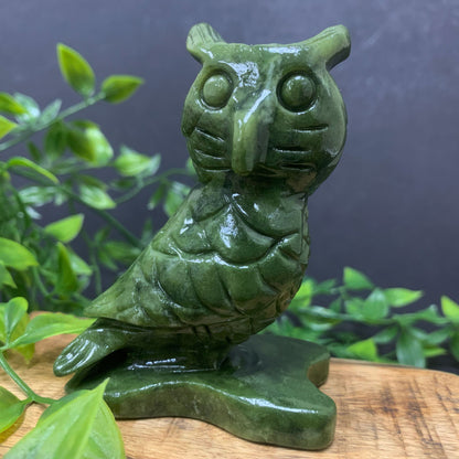 Hand Carved Owl Nephrite Jade Gemstone Animal Figurine - Gem Avenue
