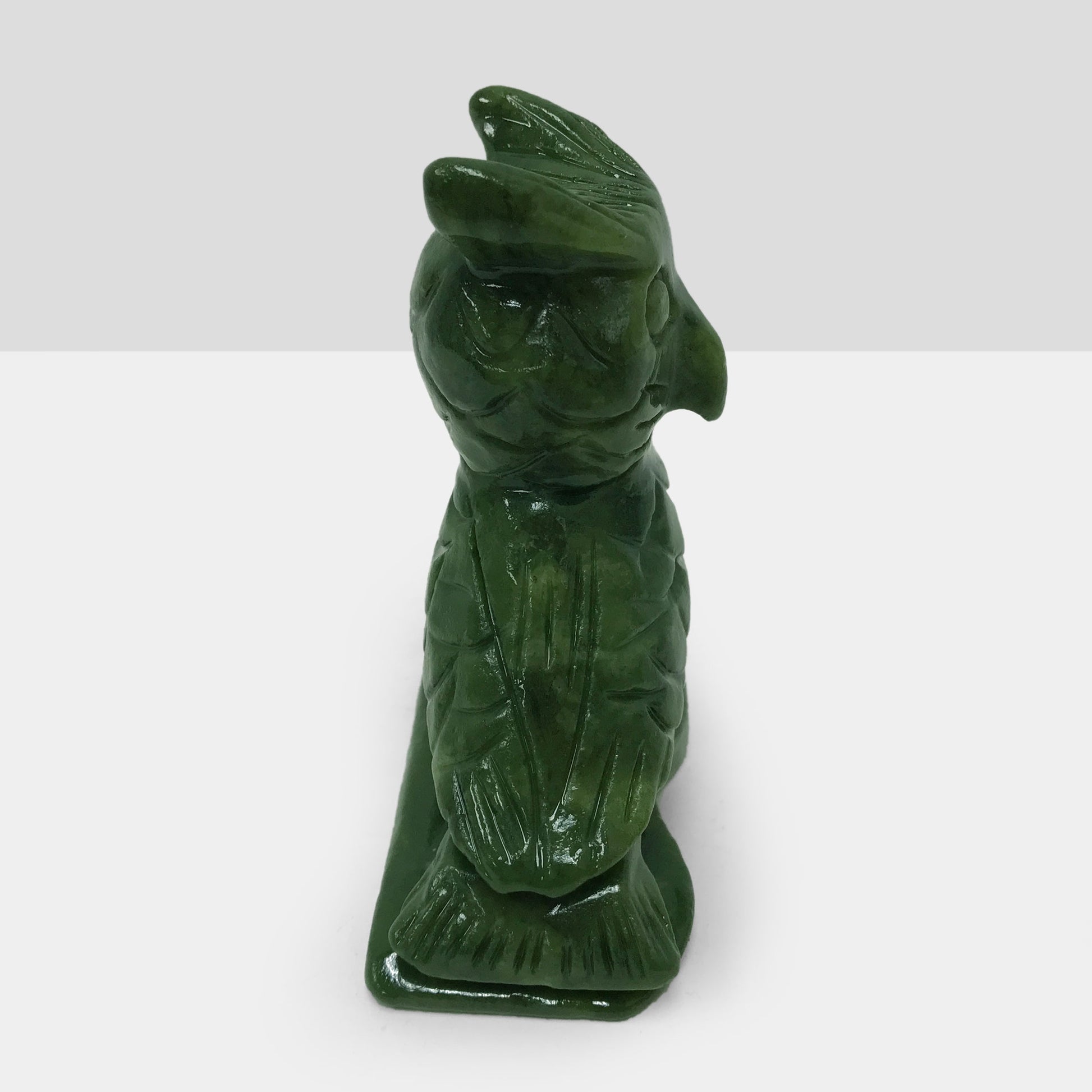 Hand Carved Owl Nephrite Jade Gemstone Animal Figurine - Gem Avenue