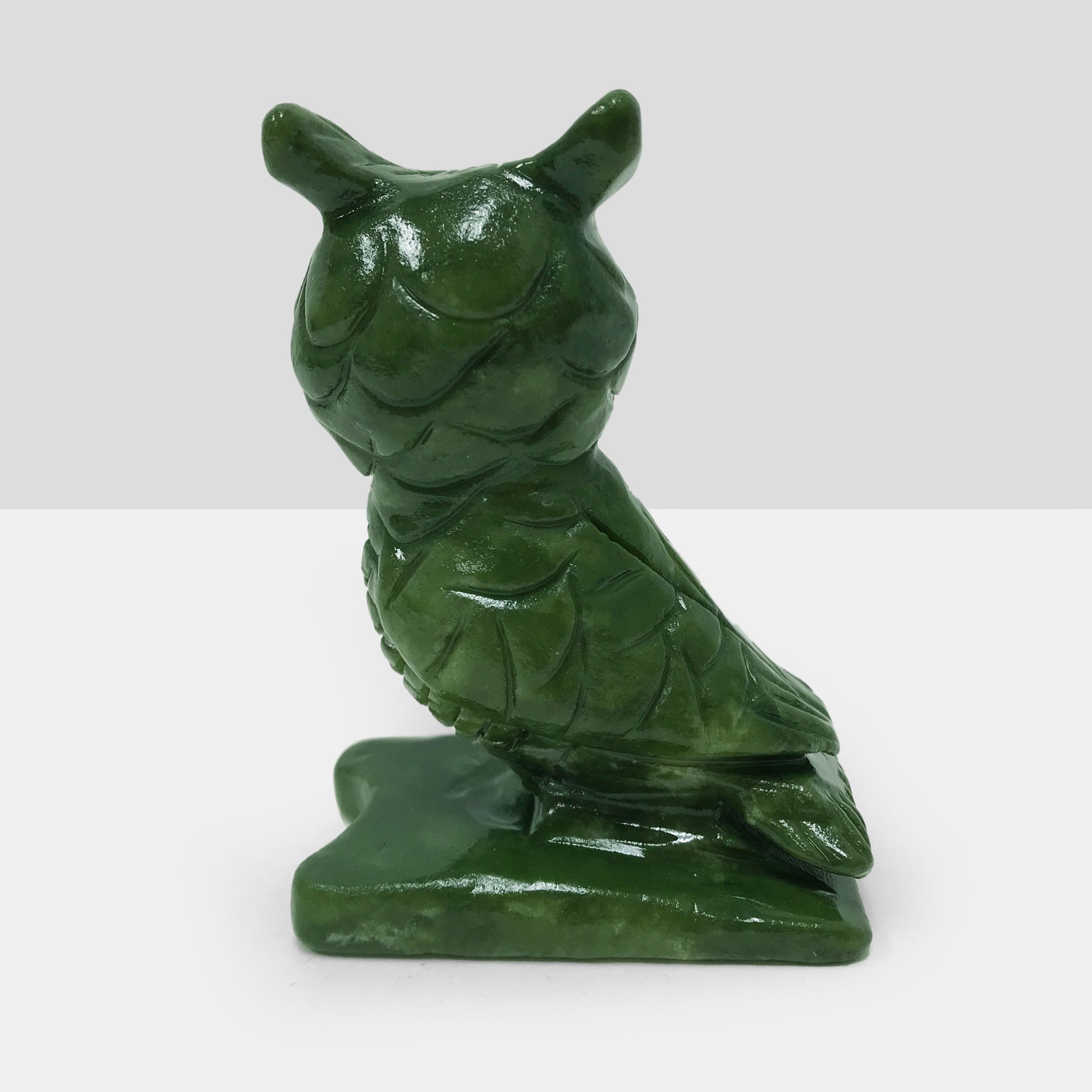 Hand Carved Owl Nephrite Jade Gemstone Animal Figurine - Gem Avenue