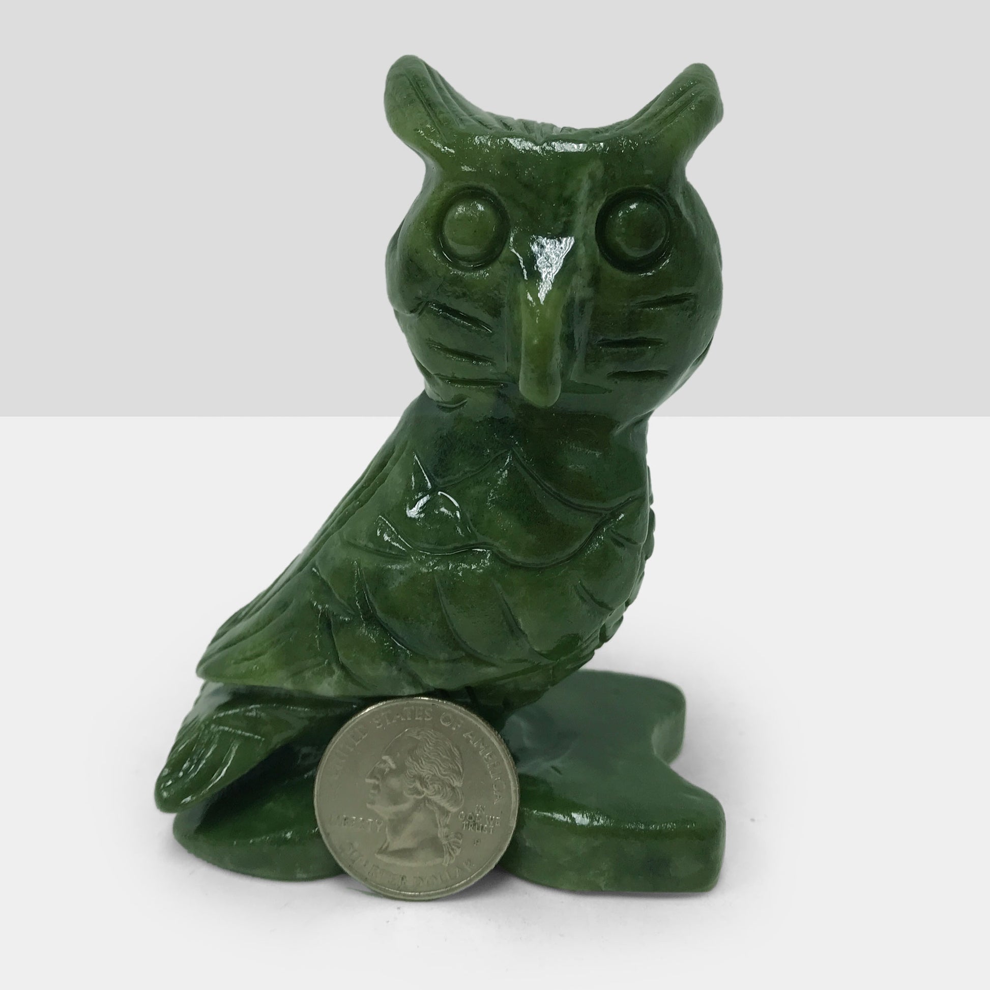 Hand Carved Owl Nephrite Jade Gemstone Animal Figurine - Gem Avenue