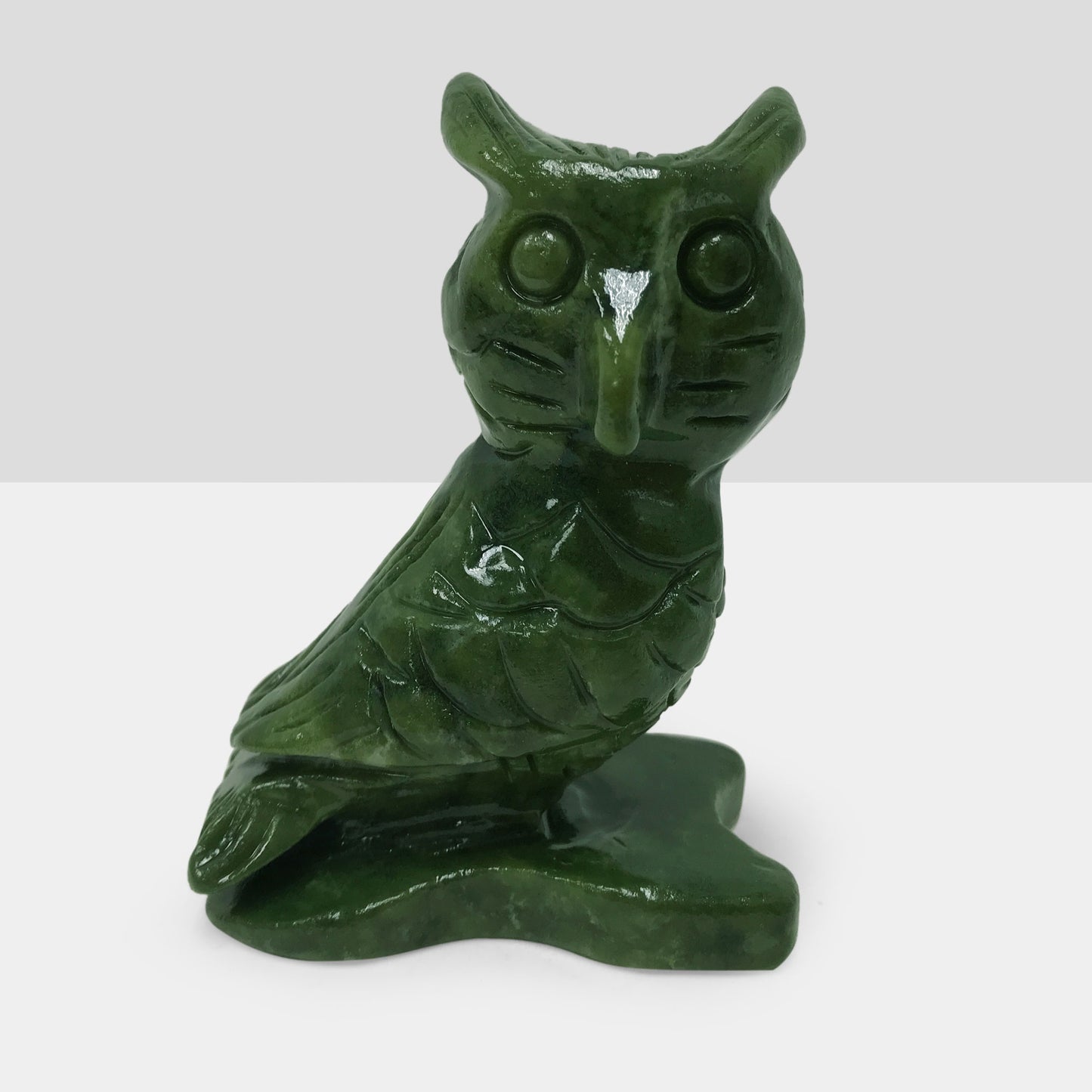Hand Carved Owl Nephrite Jade Gemstone Animal Figurine - Gem Avenue